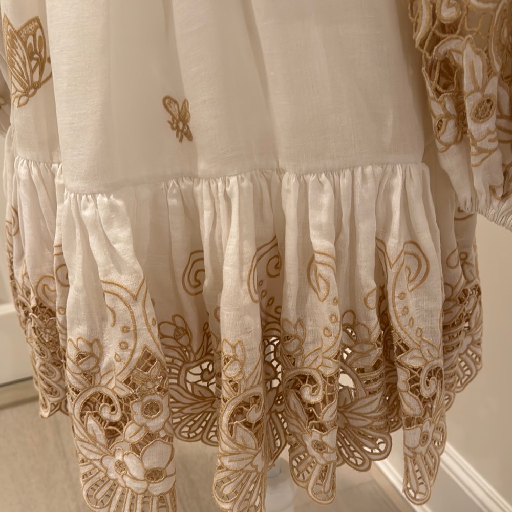 Zimmerman Jeannie Embroidered Linen mini dress in White and Gold - Picture 10 of 12